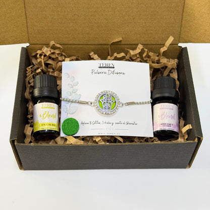 Set Bienestar Teren abierto: pulsera difusora de acero con sus 2 blends de aceites esenciales