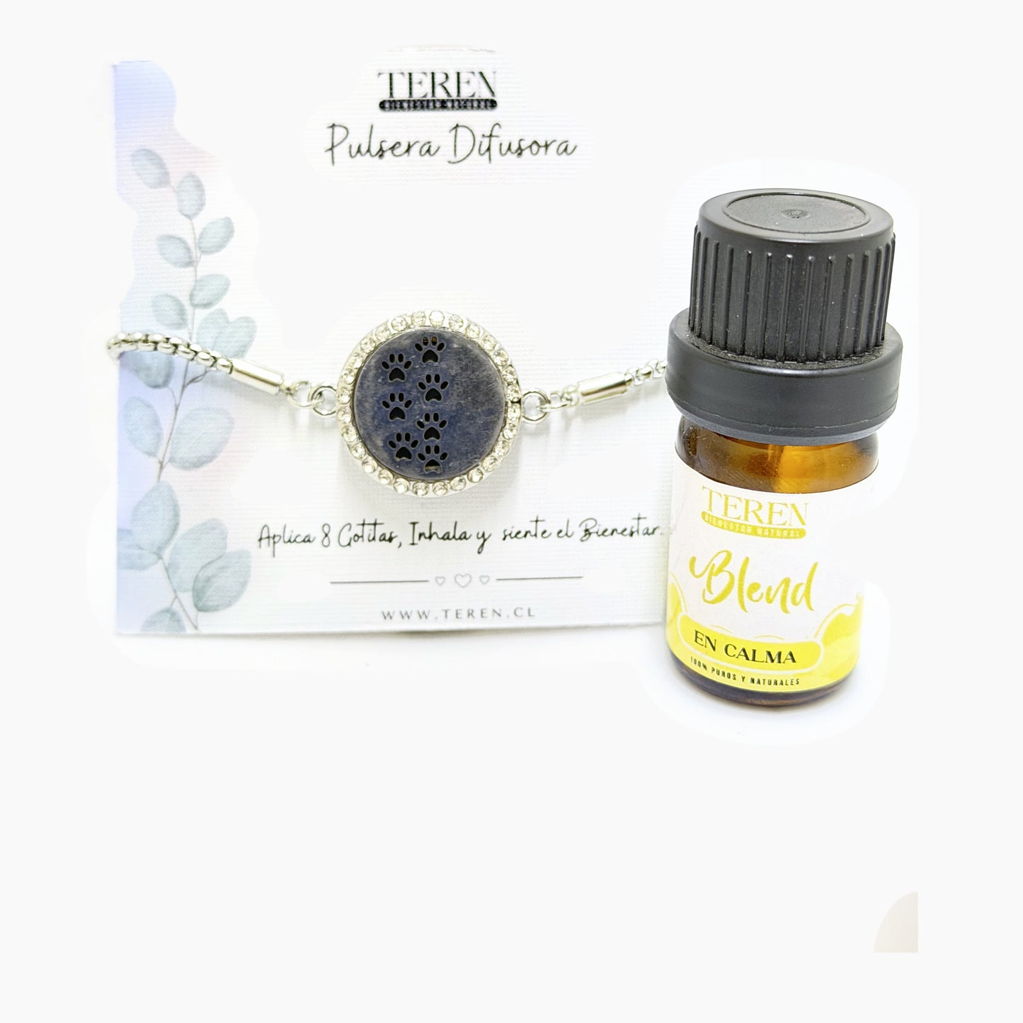 Pulsera acero difusora 14 Huellitas — Teren (blend Calma)